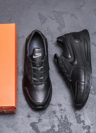 Мужские кожаные кроссовки nike black (в стиле)9 фото