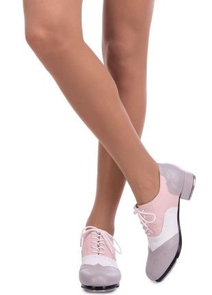 Туфли для степа и чечетки zelart 🔥 размер 34-45 серый-розовый3 фото