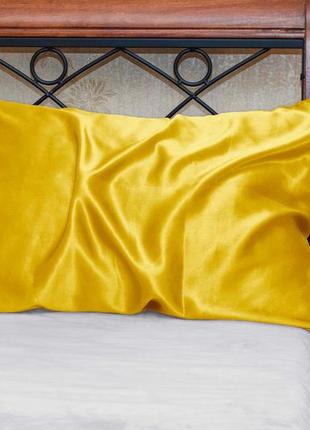 Шелковая наволочка желтая двусторонняя натуральный 100% шелк 22мм, большая палитра цветов 52х723 фото