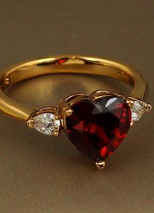 Кільце xuping jewelry серце з червоним каменем і краплями з боків р 17 золотисте2 фото