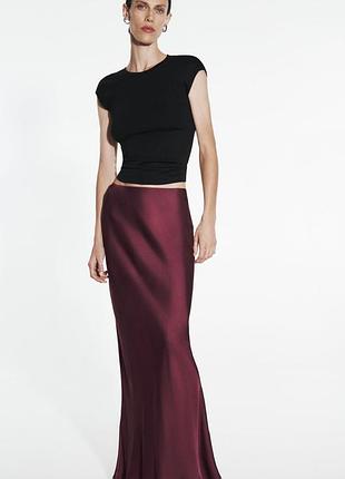 Атласная юбка миди zara