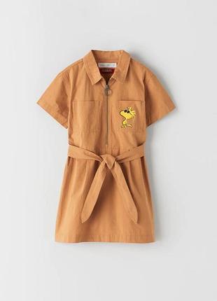 Котоновое платье- рубашка снупи snoopy peanuts zara.