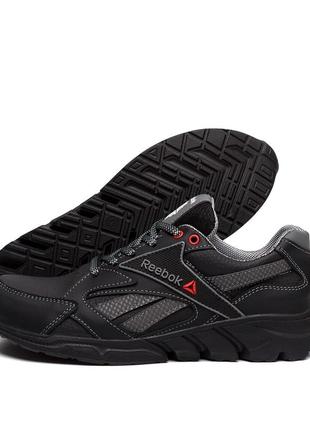 Мужские кожаные кроссовки reebok classic  black (в стиле)