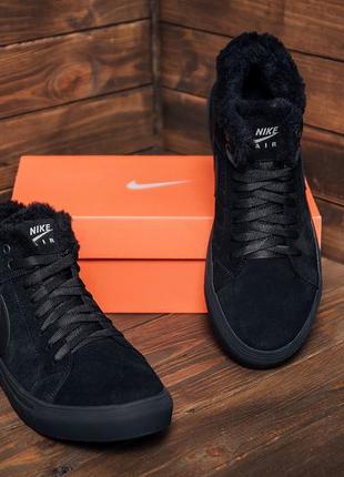 Мужские зимние кожаные ботинки nike black  (в стиле)10 фото