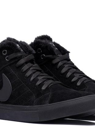 Мужские зимние кожаные ботинки nike black  (в стиле)5 фото