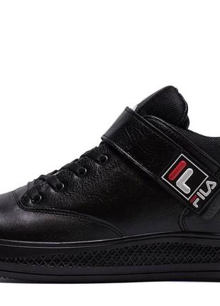 Мужские зимние кожаные ботинки fila black  (в стиле)2 фото