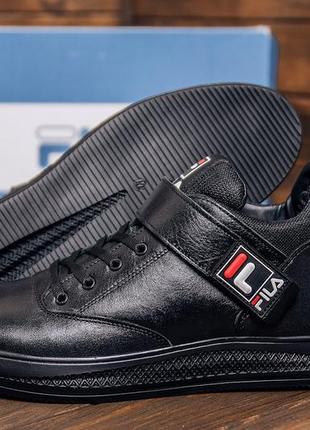 Мужские зимние кожаные ботинки fila black  (в стиле)9 фото