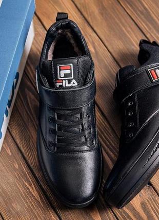 Мужские зимние кожаные ботинки fila black  (в стиле)8 фото