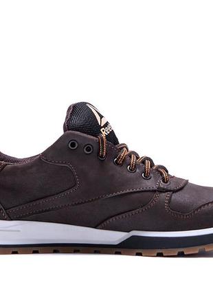 Мужские кожаные кроссовки  reebok classic leather trail chocolate  (в стиле)3 фото