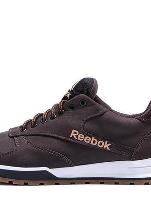 Мужские кожаные кроссовки  reebok classic leather trail chocolate  (в стиле)2 фото