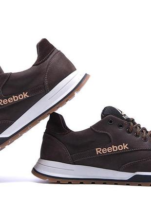 Мужские кожаные кроссовки  reebok classic leather trail chocolate  (в стиле)5 фото