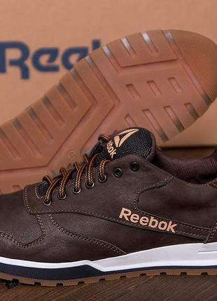 Мужские кожаные кроссовки  reebok classic leather trail chocolate  (в стиле)9 фото