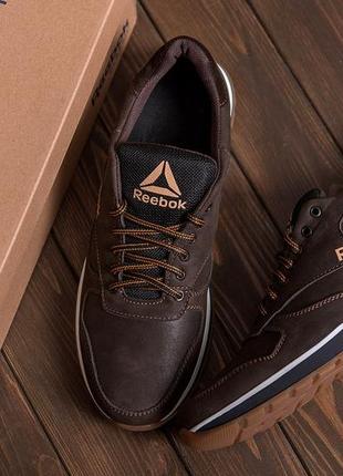 Мужские кожаные кроссовки  reebok classic leather trail chocolate  (в стиле)8 фото