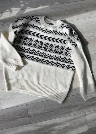 Чоловічий зимовий светр l білий светр новорічний в'язаний джемпер стильний в'язаний світер чоловічий