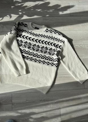Мужской зимний свитер l белый свитер новогодний вязаный джемпер стильный вязаный мирер мужской7 фото