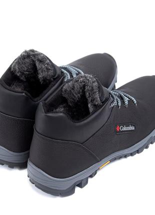 Чоловічі зимові шкіряні черевики colum black (в стилі)4 фото