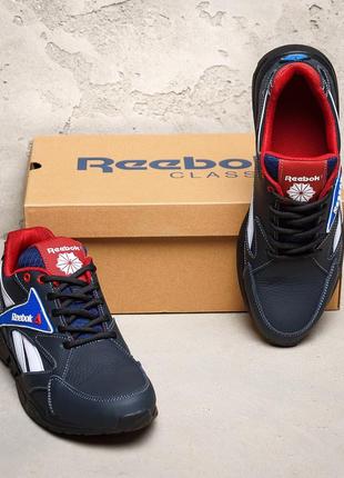 Мужские кожаные кроссовки reebok street style blue (в стиле)9 фото