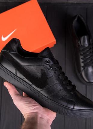 Мужские кожаные кроссовки  nike black (в стиле)5 фото