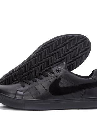 Мужские кожаные кроссовки  nike black (в стиле)1 фото