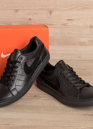 Мужские кожаные кроссовки  nike black (в стиле)10 фото