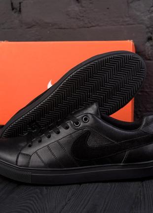 Мужские кожаные кроссовки  nike black (в стиле)7 фото