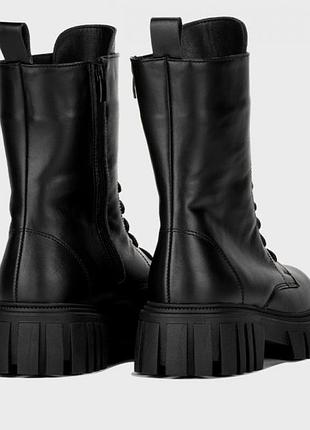 Чорні черевики з шнурками берци з натуральної шкіри масивні zara чёрные ботинки из...