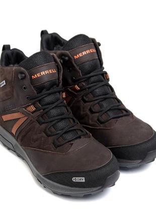 Мужские зимние кожаные ботинки merrell brown (в стиле)2 фото