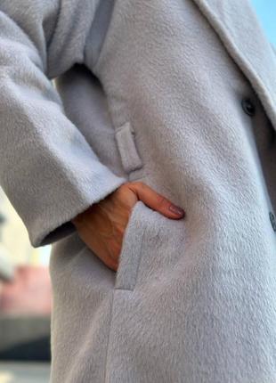 Теплое классическое двубортное шерстяное пальто миди утеплённое на синтепоне 100 серое синее удлиненный тренч плащ дождевик пиджак оверсайз8 фото