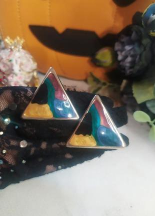 Vintage крупные эмалловые клипсы треугольники