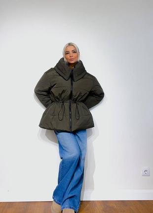 Куртка жіноча демісезонна на затяжках на талії10 фото