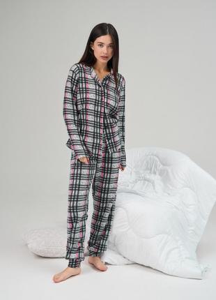 Пижама женская тёплая флис в клеточку 94101 размер s, m, l, xl