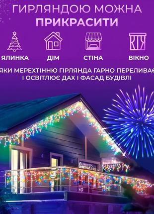 Вулична гірлянда бахрома зі 100 led, 3 метри, прозорий дріт, 18 ниток промені затихи4 фото