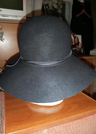 Эфектний,вовняний-100%,крислатий капелюх,вугільно-чорний капелюх,h&m6 фото