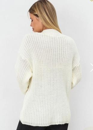 Теплий светр джемпер молочного кольору  шерсть альпака крупной вязки р 44-482 фото