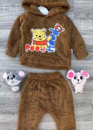 Дитячий махровий костюм aist bebe «pooh» коричневий, хлопчик, розмір в наявності 62-68 см