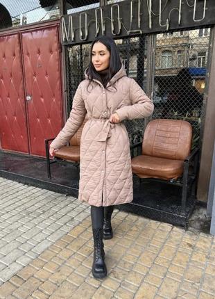Пальто стьобане тепле беж зимове зима курточка