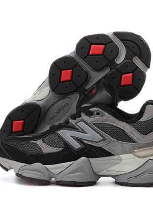 Зимние мужские кроссовки new balance 9060 black grey (мех) 40-43