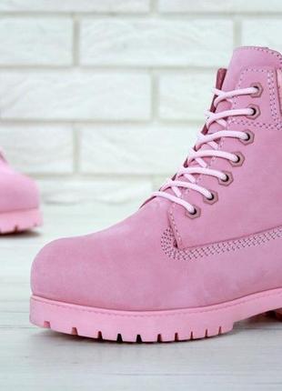 Зимові жііночі черевики timberland winter pink (хутро) 395 фото