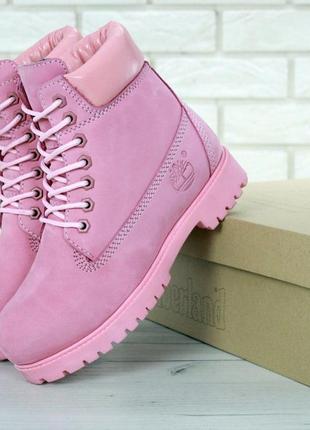 Зимові жііночі черевики timberland winter pink (хутро) 393 фото