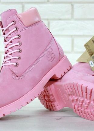Зимові жііночі черевики timberland winter pink (хутро) 398 фото