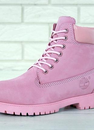 Зимові жііночі черевики timberland winter pink (хутро) 397 фото