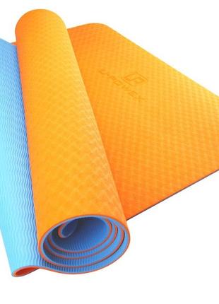 Коврик спортивный тренировочный для йоги и фитнеса u-powex tpe yoga mat orange/blue (183х61х0.6) ku-22