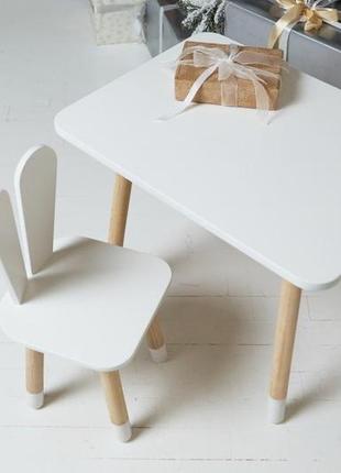 Столик детский прямоугольный со стульчиком зайчик 46х60х45 см белый (230411)5 фото