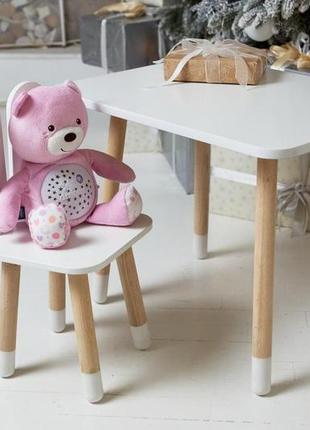 Столик детский прямоугольный со стульчиком зайчик 46х60х45 см белый (230411)7 фото