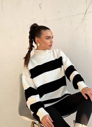 Туреччина оверсайз светр в полоску чорно-білий 🖤 светр з горловиною у смужку