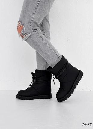 Стильові чорні зимові дутики,чоботи/черевики дуті жіночі,утеплювач еко-хутро,жіноче взуття на зиму8 фото