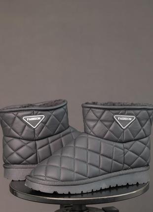 Трендовые зимние черные женские угги, утеплитель натуральный мех, экокожа,женская...