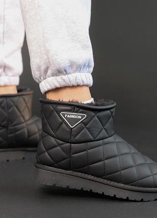 Трендовые зимние черные женские угги, утеплитель натуральный мех, экокожа,женская...