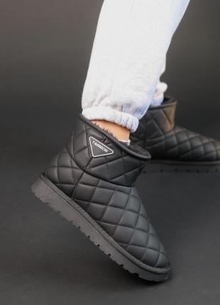 Трендовые зимние черные женские угги, утеплитель натуральный мех, экокожа,женская...