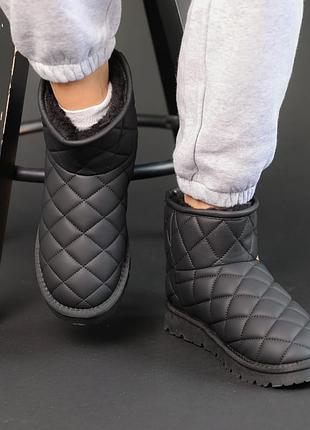 Трендовые зимние черные женские угги, утеплитель натуральный мех, экокожа,женская...